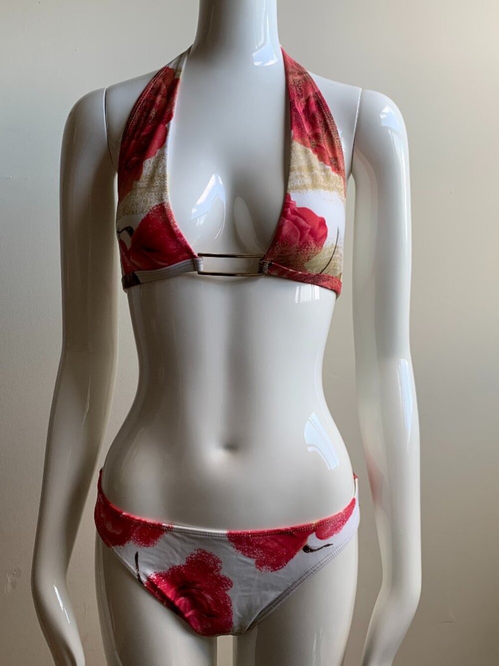 Sauvage california vintage Rose print gold buckle bikini